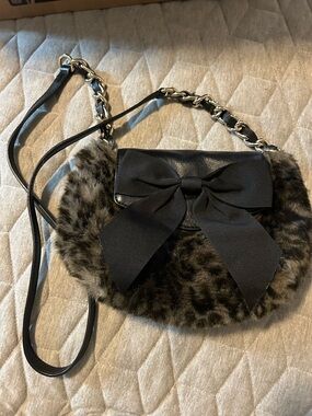 Kate Spade Faux Fur Black Bow Crossbody Bag